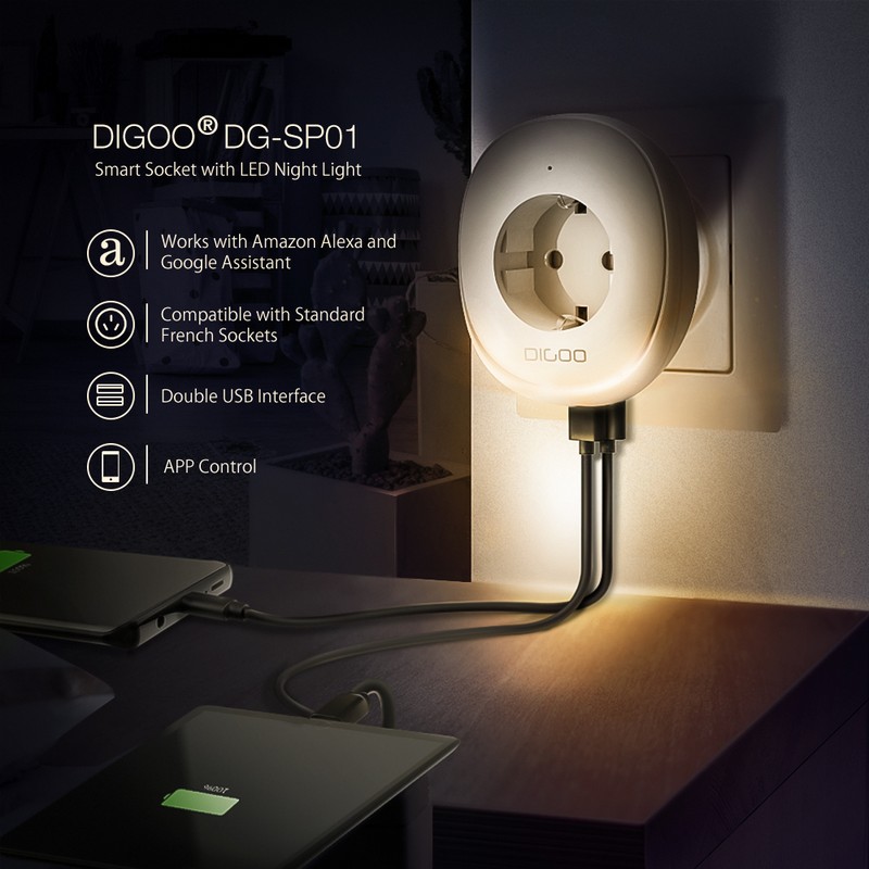 DIGOO DG-SP01 - priza smart cu USB si lampa ambientala