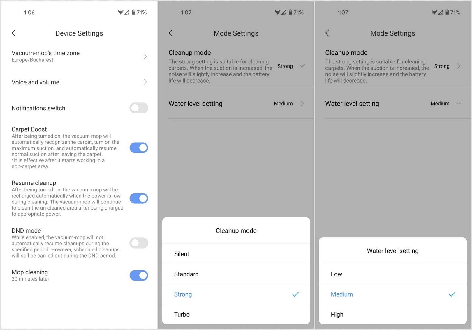 Device Settings, Mode settings